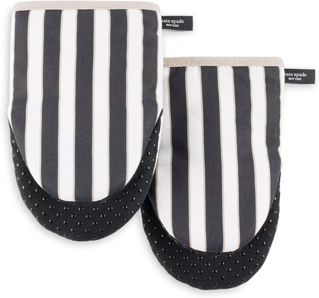 Kate Spade New York Botanical Stripe Mini Oven Mitt 2-Pack Set, 5.5" x 8", Black/Beige | Amazon (US)