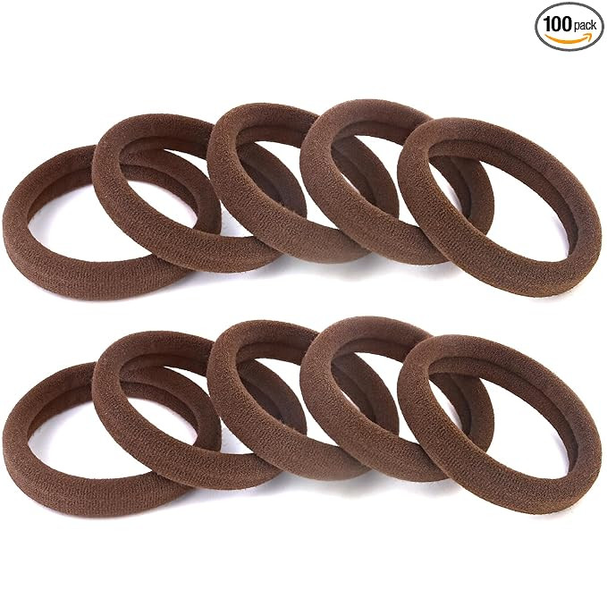 100PCS Brown Hair Ties for Women, Large Ponytail Holders for Thick Hair No Crease, Elastic Hair B... | Amazon (US)