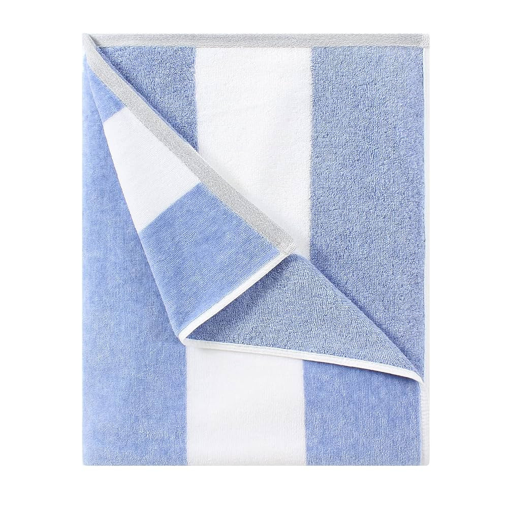 Cotton Oversized Beach Towel - Large 70 x 35 Inch Pool Towel, Blue Striped Quick Dry Swimming Cab... | Amazon (US)