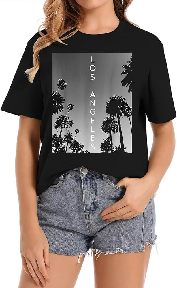 Los Angeles Graphic Women's Crew Neck Casual Short Sleeve Vintage Summer Graphic T-Shirt | Amazon (US)