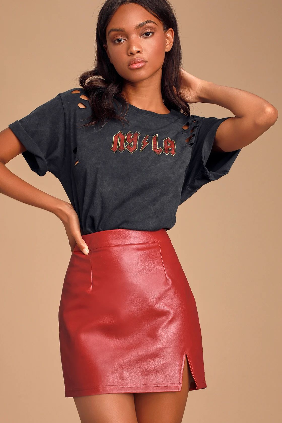 Corte Red Vegan Leather Mini Skirt | Lulus (US)