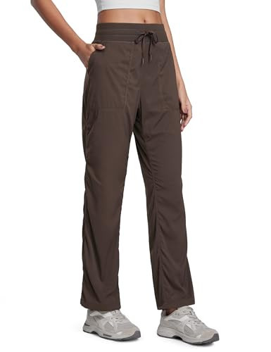 CRZ YOGA Lightweight Straight Leg Workout Pants for Women 28" Casual Ruched Work Gym Athletic Joggers with Pockets Hot Fudge Brown Large | Amazon (US)