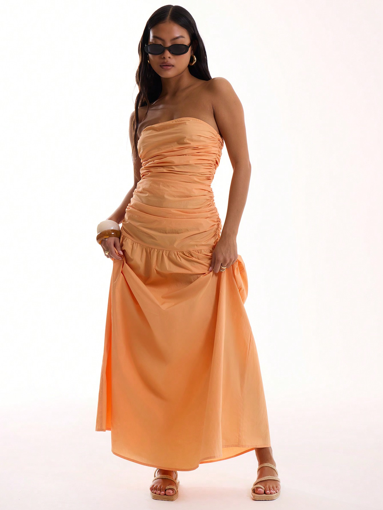 MUSERA Woven Ruched Top Drop Waisted Maxi Dress | SHEIN