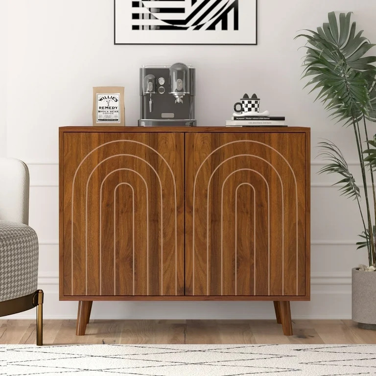 Accent Cabinet with Carving Lines, Modern Buffet Sideboard with Adjustable Shelves, Decorative St... | Walmart (US)