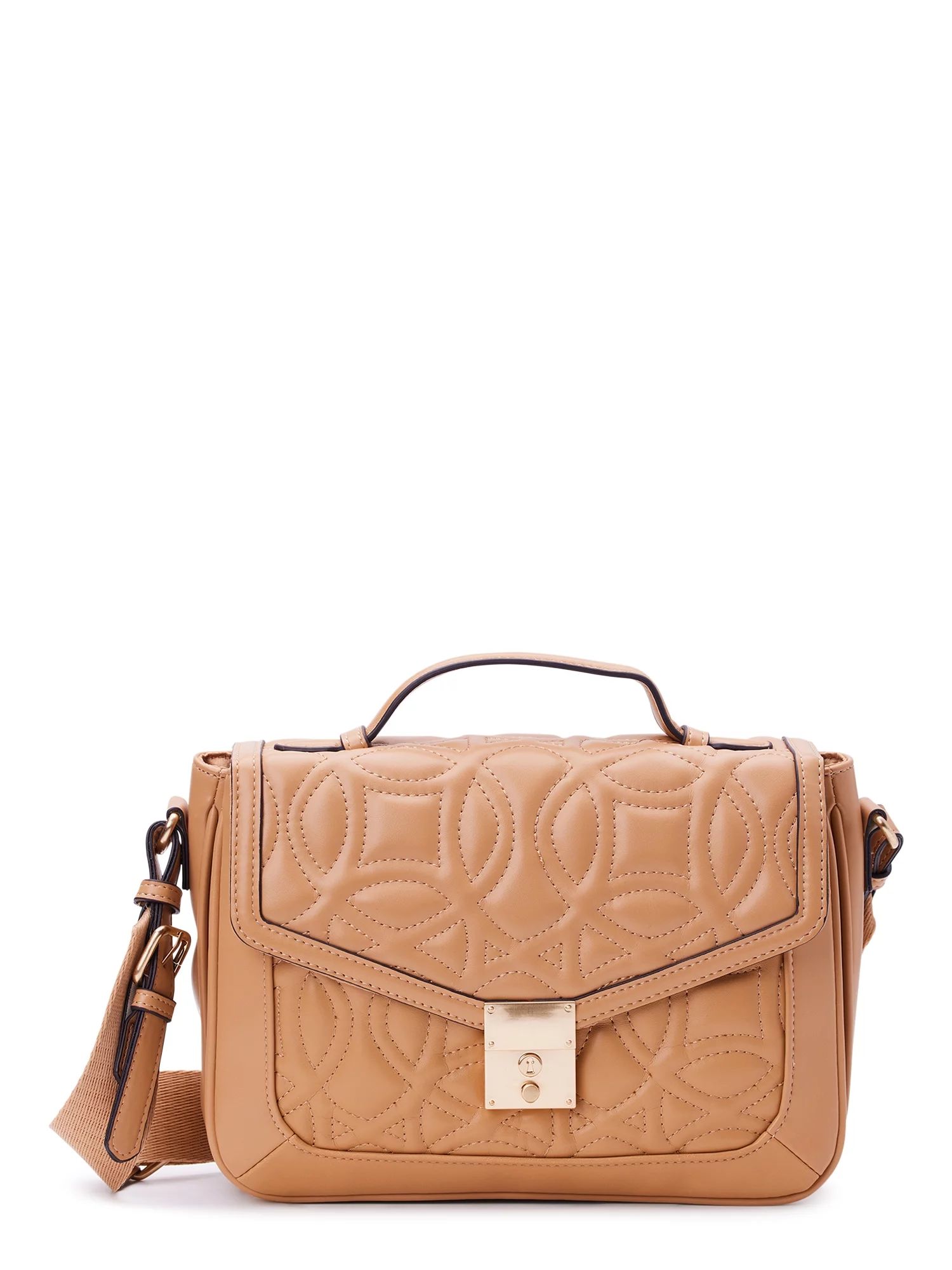 Time and Tru Women's Kate Flap Front Crossbody Handbag, Quilted Golden Honey | Walmart (US)