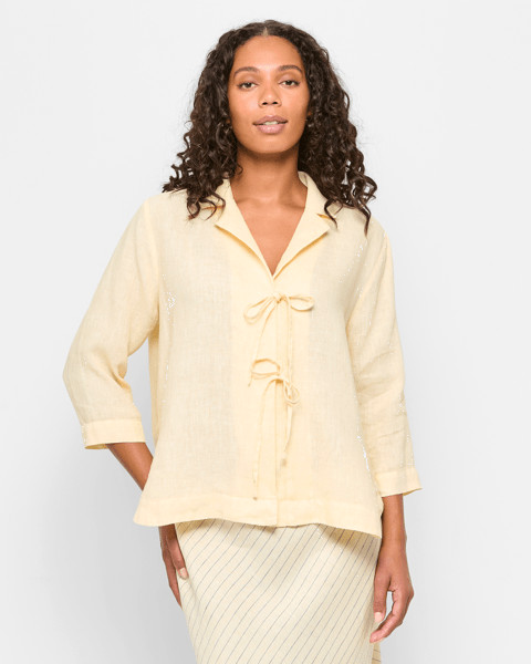 European Linen Tie Front Shirt - Soft Butter | Target AU