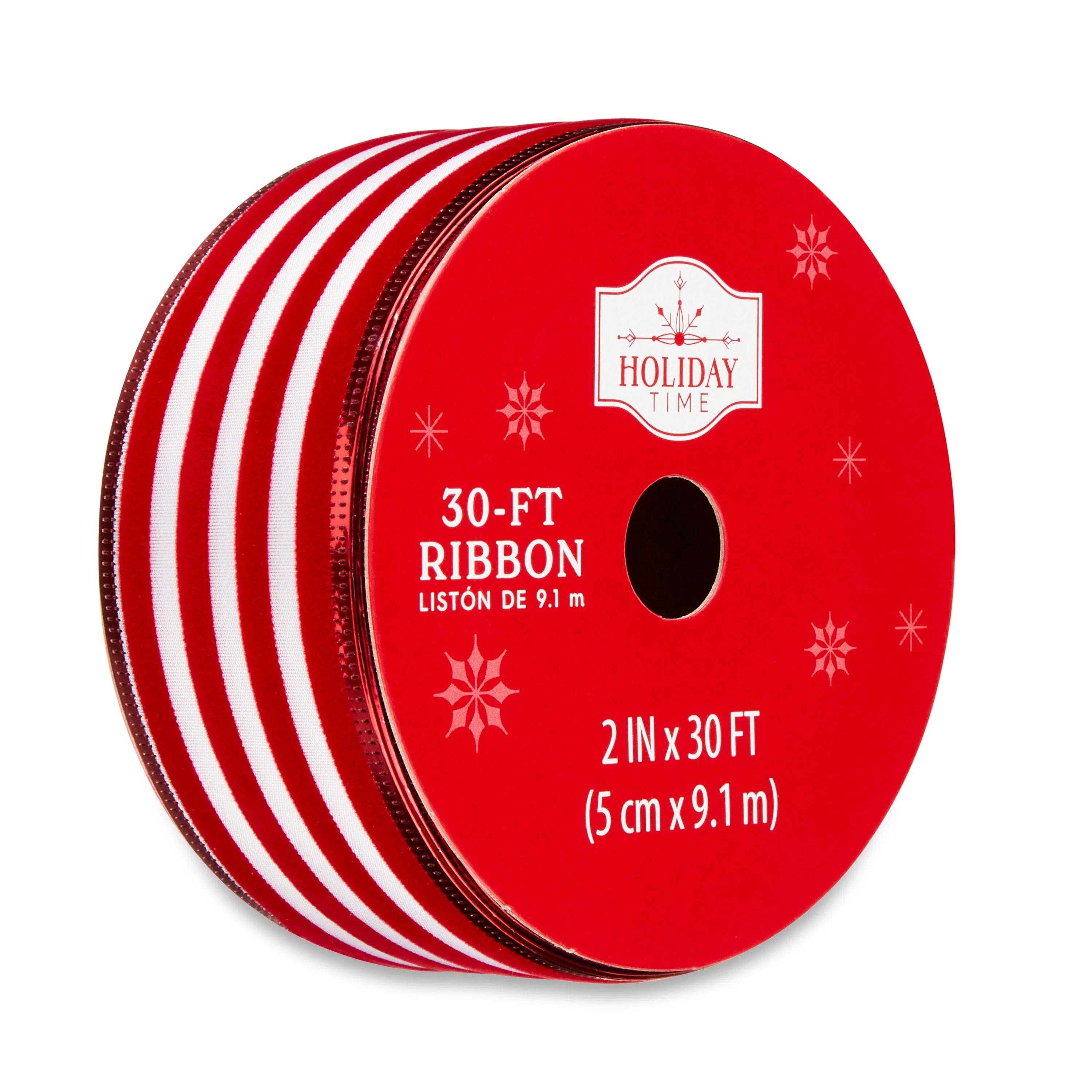 Red & White Stripe Christmas Ribbon, 2" x 30', by Holiday Time - Walmart.com | Walmart (US)