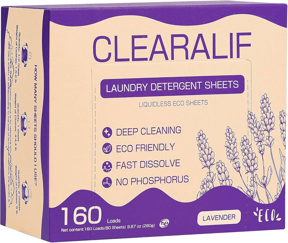CLEARALIF Laundry Detergent Sheets 80 Sheets (Up to 160 Loads), Lavender - Great For Apartments, ... | Amazon (US)