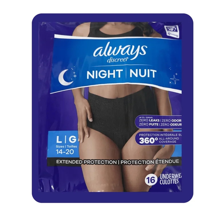 Always Discreet Overnight Adult Incontinence & Postpartum Bladder Leak Underwear for Women, Dispo... | Walmart (US)