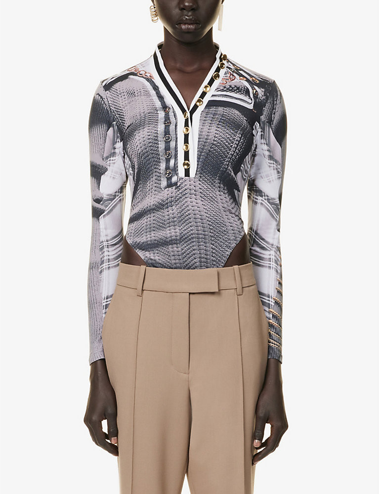 Y/Project x Jean Paul Gaultier Trompe L'oeil graphic-print stretch-woven body | Selfridges