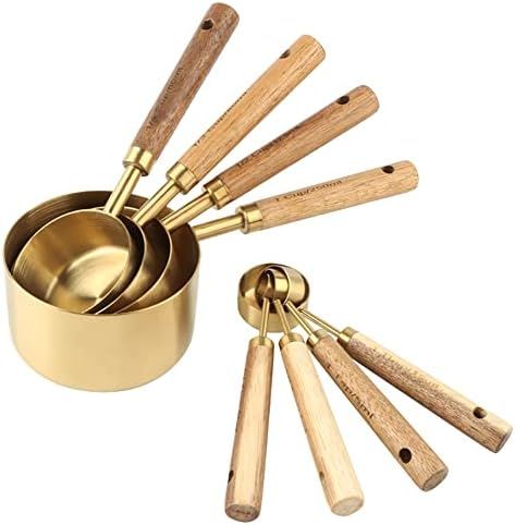 Amazon.com: GuDoQi Measuring Cups and Spoons Set of 8, Wood Handle with Metric and US Measurement... | Amazon (US)