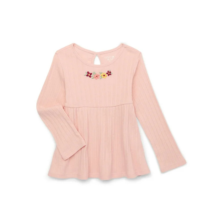 Garanimals Toddler Girls Babydoll Pointelle Top with Long Sleeves, Sizes 18M-5T | Walmart (US)