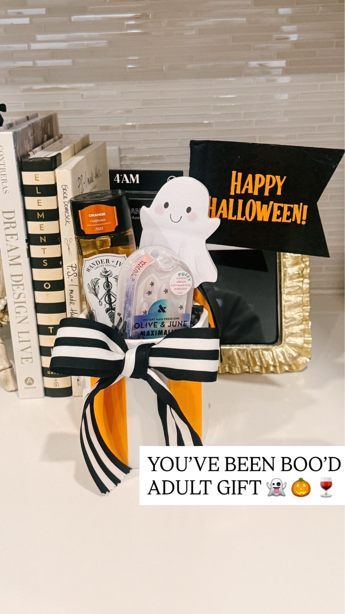Links to recreate the adult you’ve been BOO’d / Halloween gift idea

The orange wine is from a brand called Wander + Ivy

#LTKHome #LTKSeasonal #LTKSaleAlert
