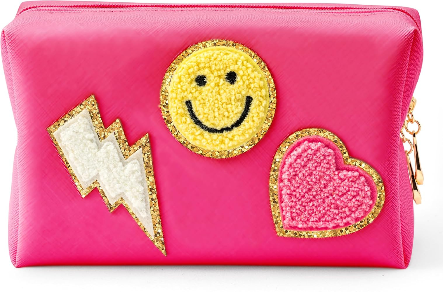 LieToi Preppy Patch Small Toiletry Bag, Smile Lightning Heart PU Leather Portable Waterproof Make... | Amazon (US)