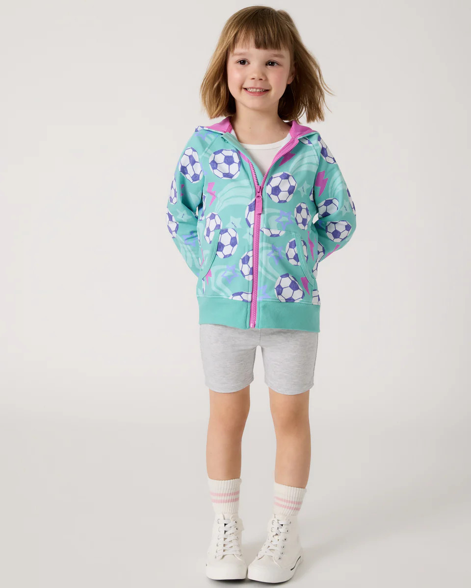 Aqua Soccer Stars Zip Hoodie | Little Sleepies