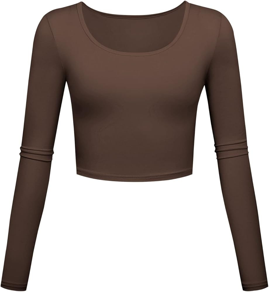 Long Sleeve Crop Tops for Women Workout Basic Clothes Fitted Slim Scoop Neck Cute Yoga Shirts | Amazon (US)