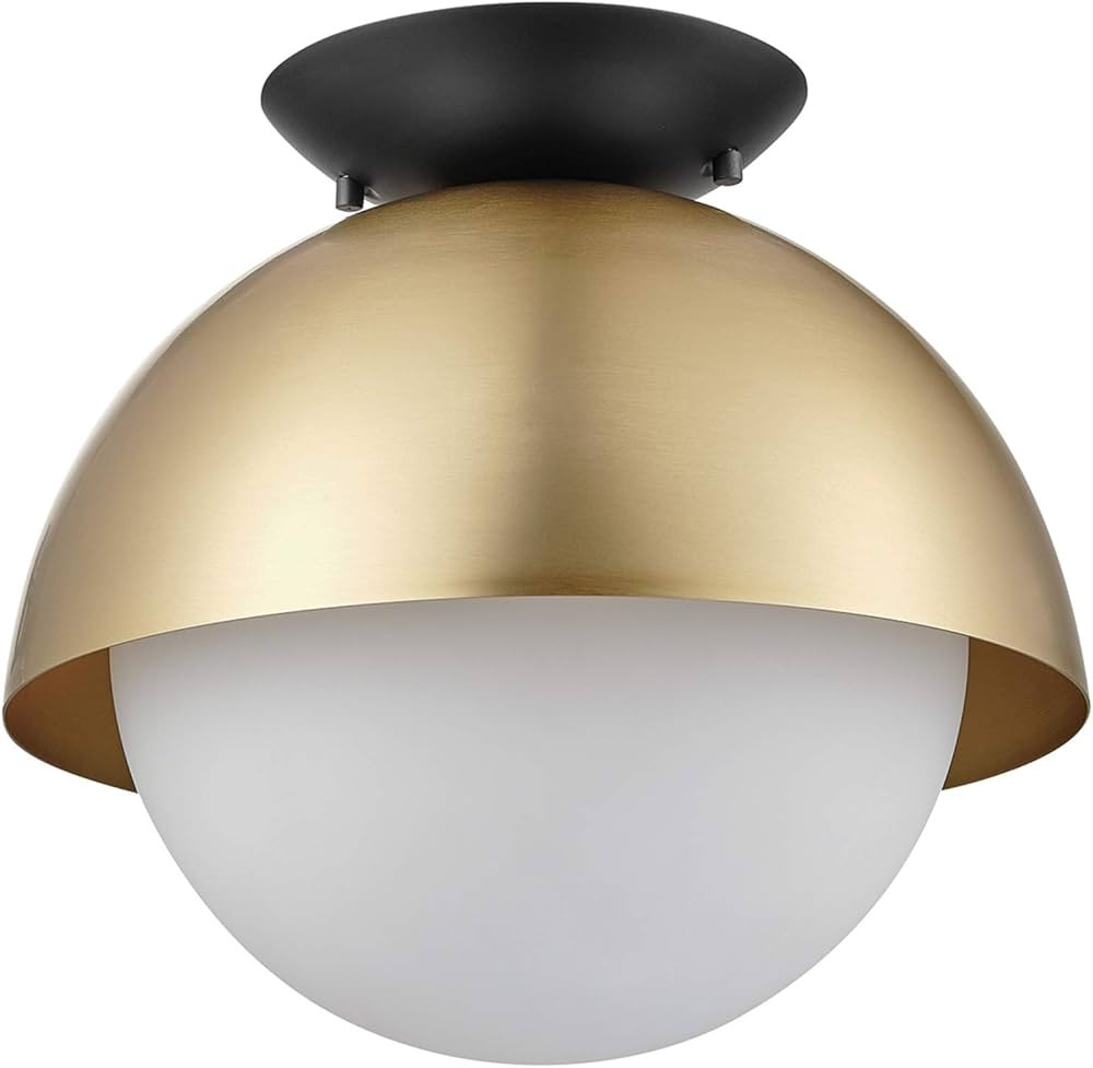 Globe Electric Oswald 1-Light Flush Mount, Matte Brass, Matte Black Accent Canopy, Frosted Glass ... | Amazon (US)