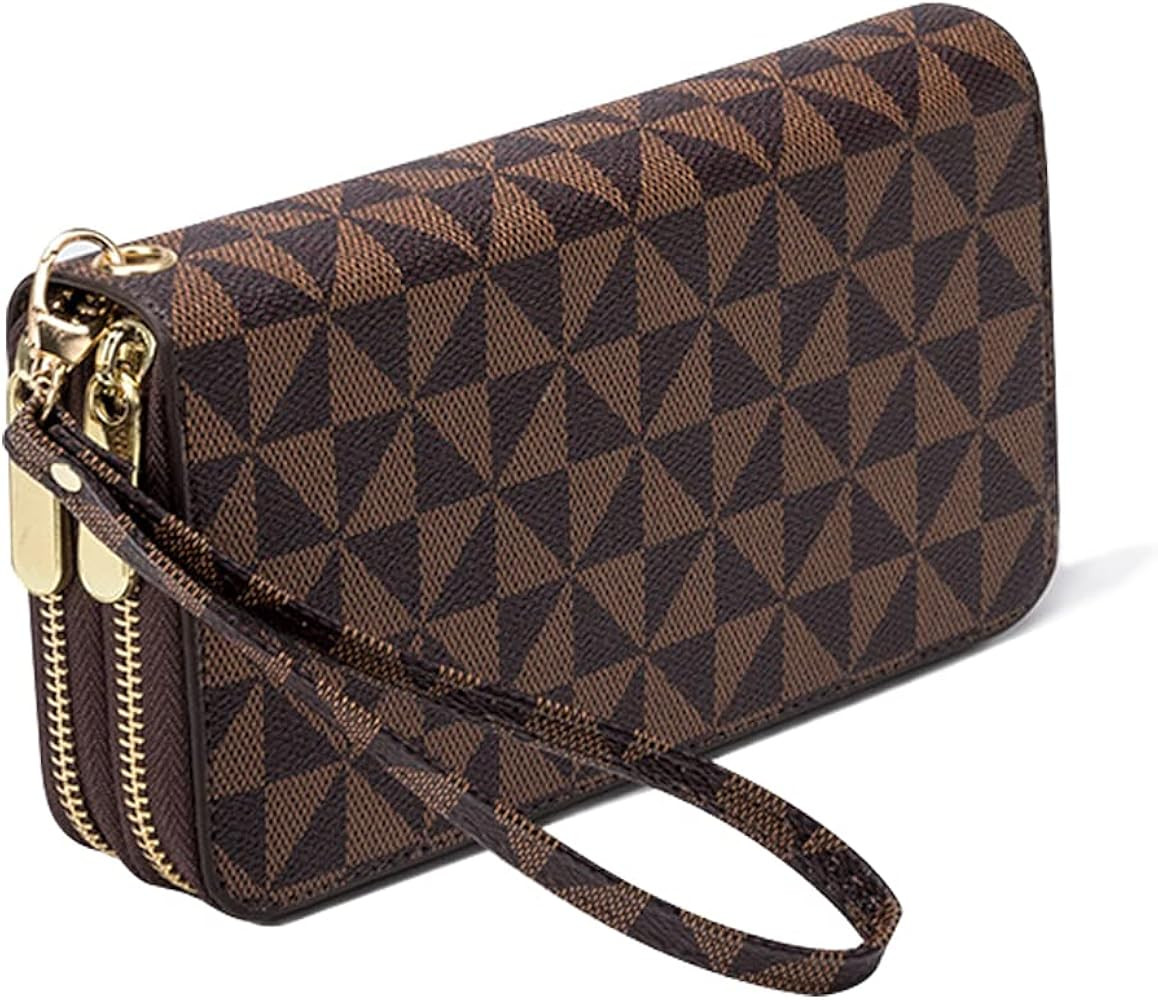 Veki Women's Wallet Double Zipper Pocket Wallets with Wrist Strap, Leather Credit Card Purse for ... | Amazon (US)