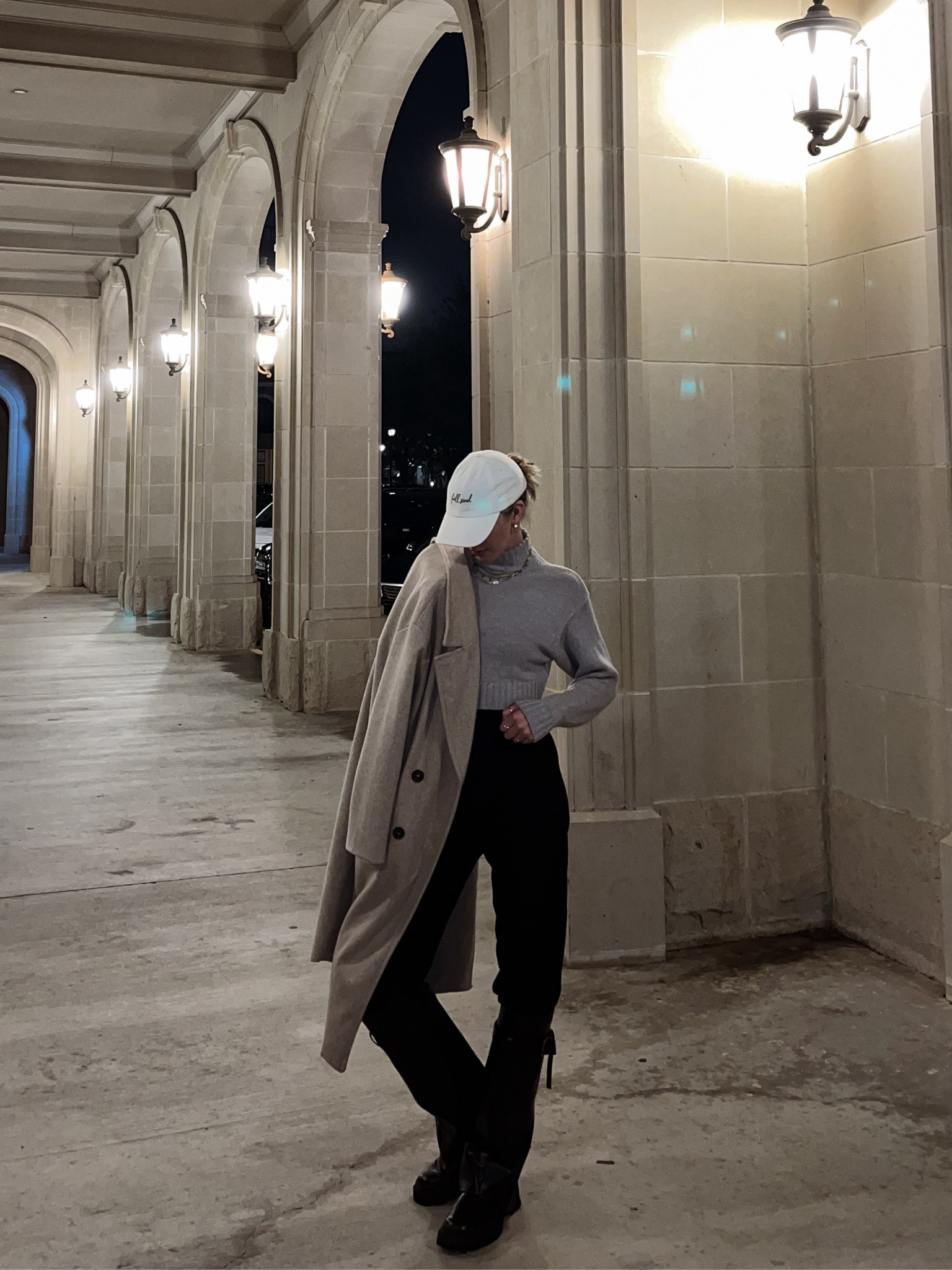 sporty chic outfit, sporty chic fashion, foldover boots, black trousers, cropped sweater, coat, baseball hat, neutral style outfit

#LTKU #LTKbeauty #LTKstyletip