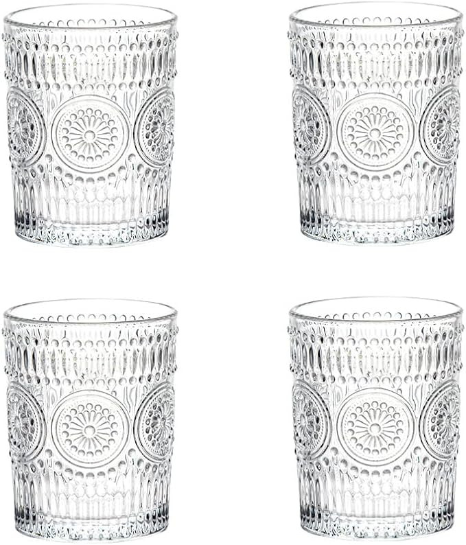 LOYUYU Set of 4, Romantic Water Glasses, 9.5 oz Premium Drinking Glasses Tumblers, Vintage Glassw... | Amazon (US)