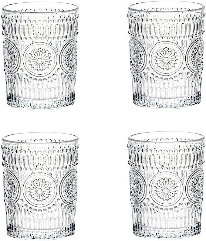 LOYUYU Set of 4, Romantic Water Glasses, 9.5 oz Premium Drinking Glasses Tumblers, Vintage Glassw... | Amazon (US)