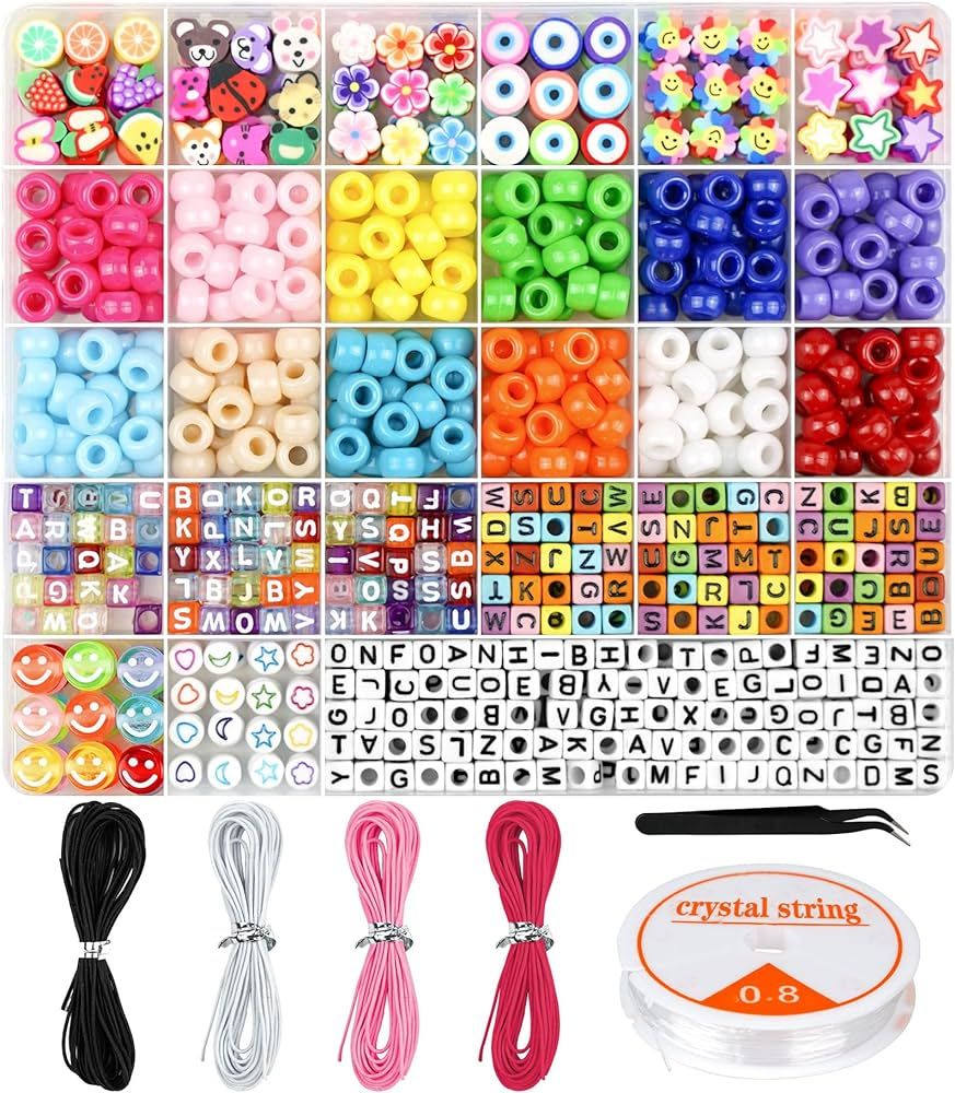 Dowsabel Bracelet Making Kit, Beads for Bracelets Making Pony Beads Polymer Clay Beads Smile Face... | Amazon (US)