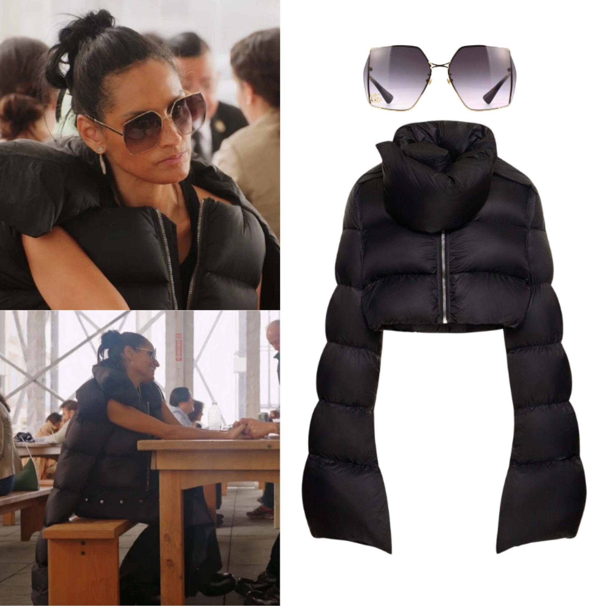 Raquel Chevremont’s Black Puffer Vest and Sunglasses 