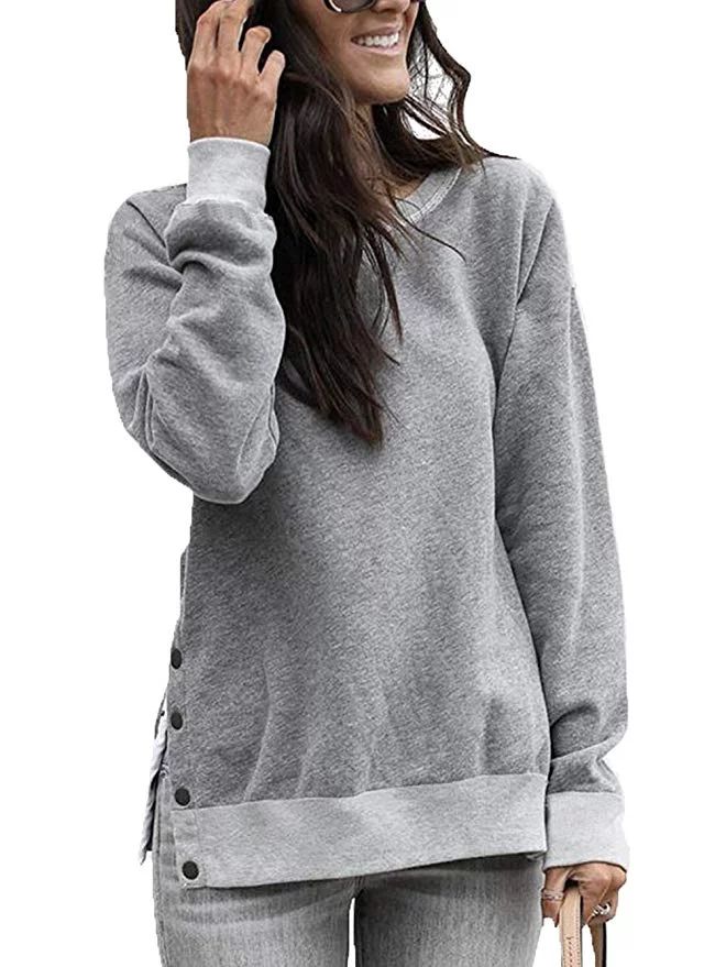 Womens Long Sleeve Casual Crew Neck Pullover Soft Fall Sweatshirt Tops | Walmart (US)