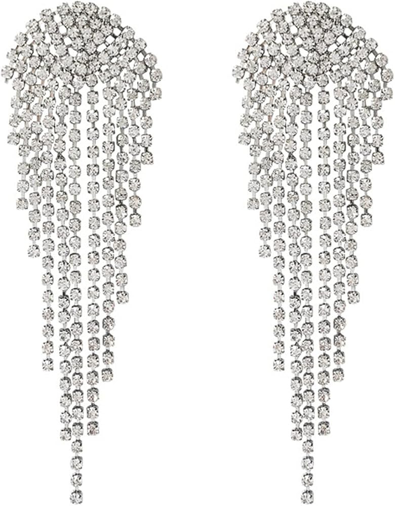 Sparkling Crystal Drop Earrings-Silver | Amazon (US)