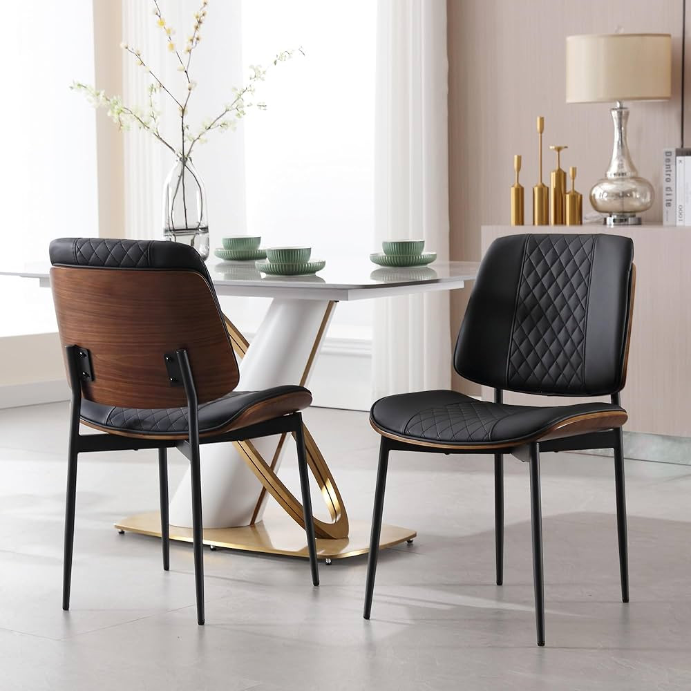 BV Mid Century Modern Dining Chairs Set of 2 | Retro Faux Leather Chair with Walnut Bentwood Seat | Amazon (US)