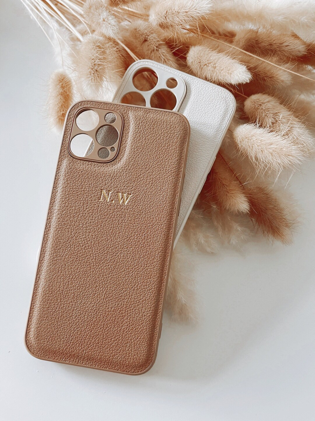 Personalised Soft Faux Leather Embossed Phone Case | White Tan Case | Gold Embossing Wedding Birt... | Etsy (US)