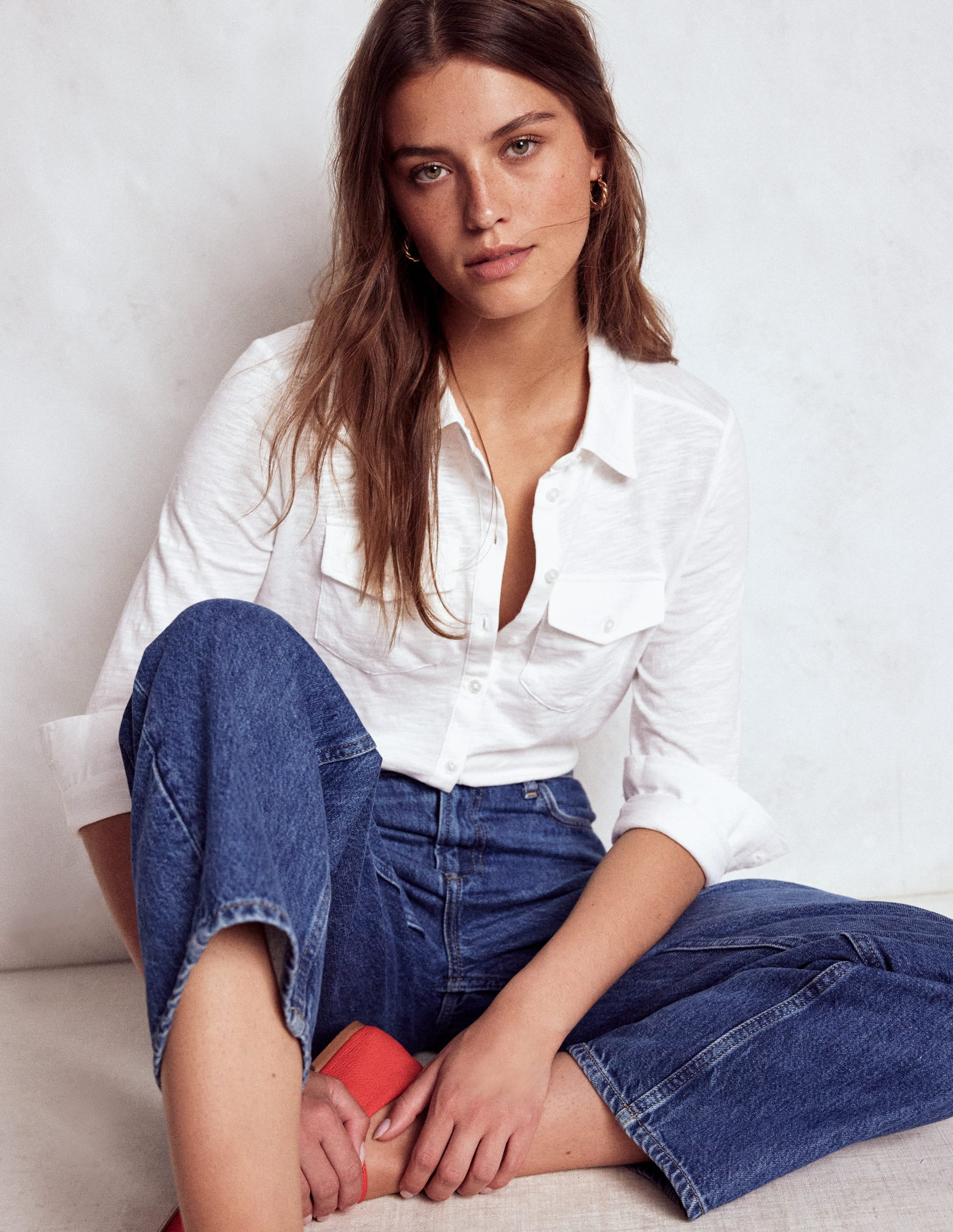 Amy Jersey Shirt-White | Boden (US)