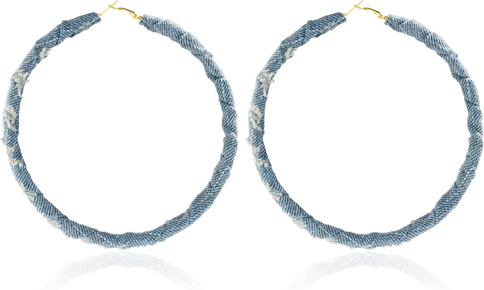 Fashion Denim Large Hoop Earrings for Women Statement Summer Beach Earrings Accessories Jewelry for Women | Amazon (US)