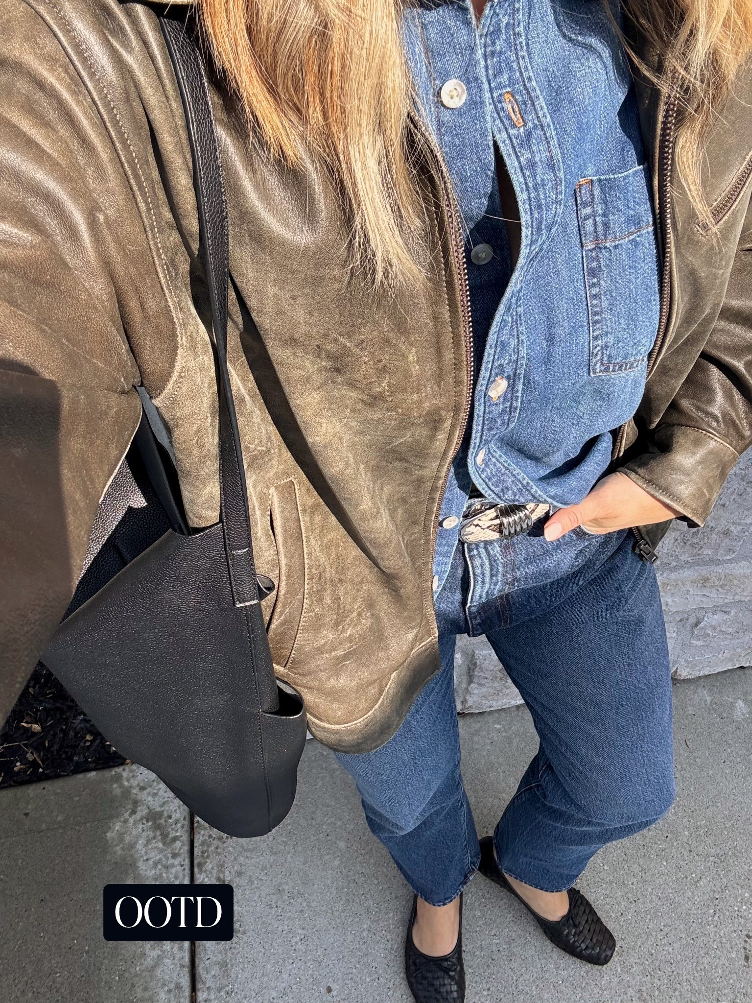 Spring outfit with double denim & leather bomber jacket - quince, Toteme, aritzia, (spring style, jeans outfit) 

#LTKShoeCrush #LTKSeasonal #LTKFindsUnder100