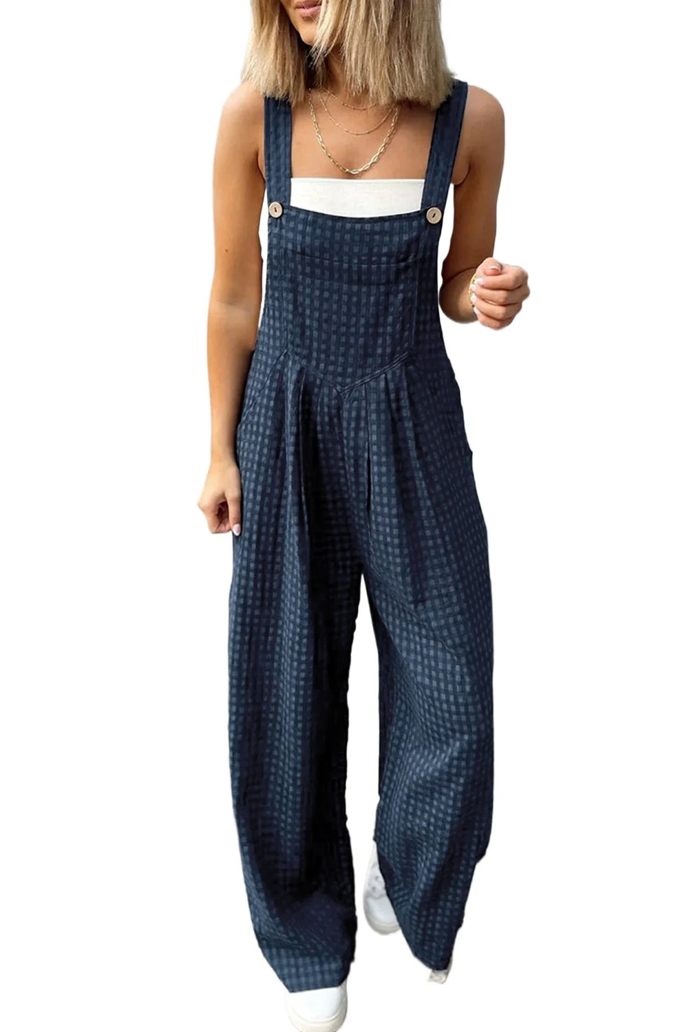 Women's Sail Blue Plaid Print Buttoned Pocketed High Waist Overall Jumpsuit | [ZhiHiMeRi] | (US 1... | Walmart (US)