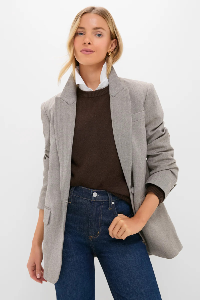 Gray Herringbone Suede Patch Leo Blazer | Tuckernuck (US)