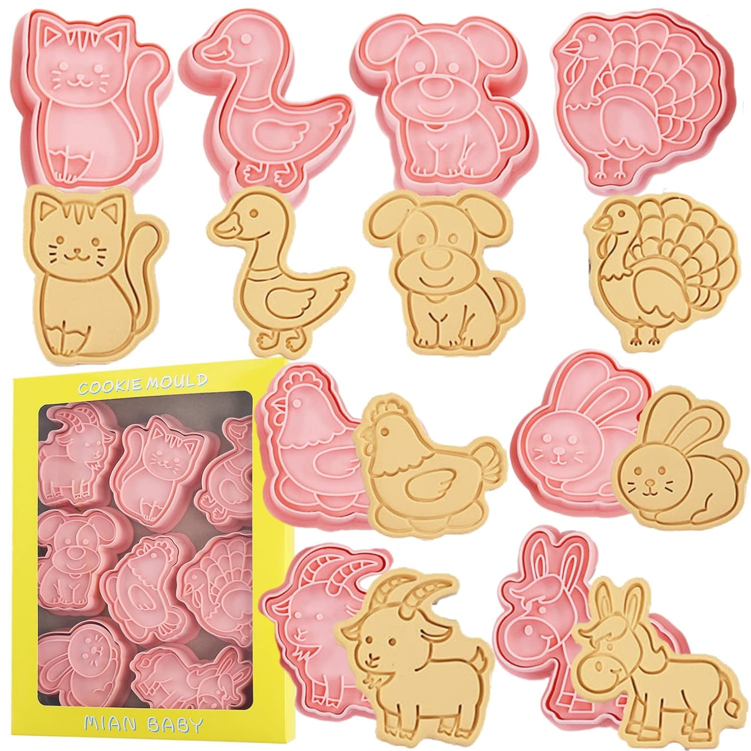 Farm Animal Cookie Cutter Set-8 Plastic Cookie Cutter Stamp- Farm Animal Theme Fun Cookie Mold, Children's Baking Set.(Type B) | Amazon (US)