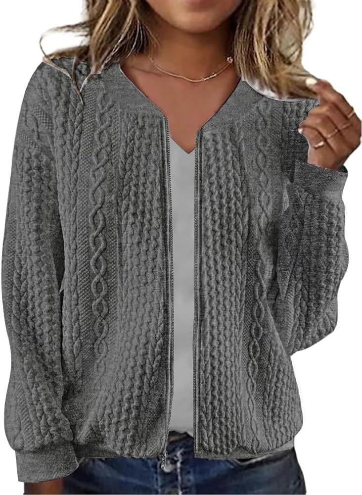 Women's Zip up Sweatshirt Jacket Stand Collar Hoodless Outerwear Casual Coat with Pockets | Amazon (US)