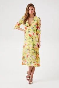 Plunging Floral Chiffon Midi Dress | Forever 21 (US)