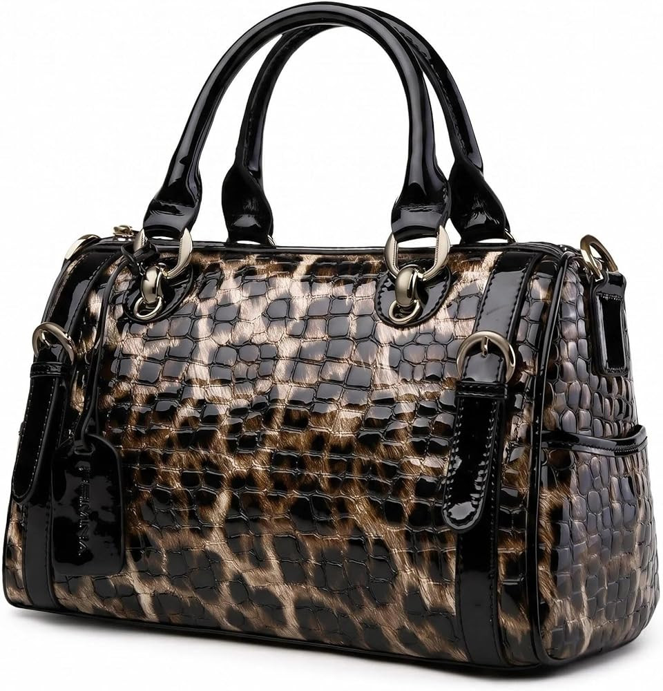 Medium Genuine Leather Shoulder Bags Purses Handbags for Women,Patent Leather Handbags,Leopard Pr... | Amazon (US)