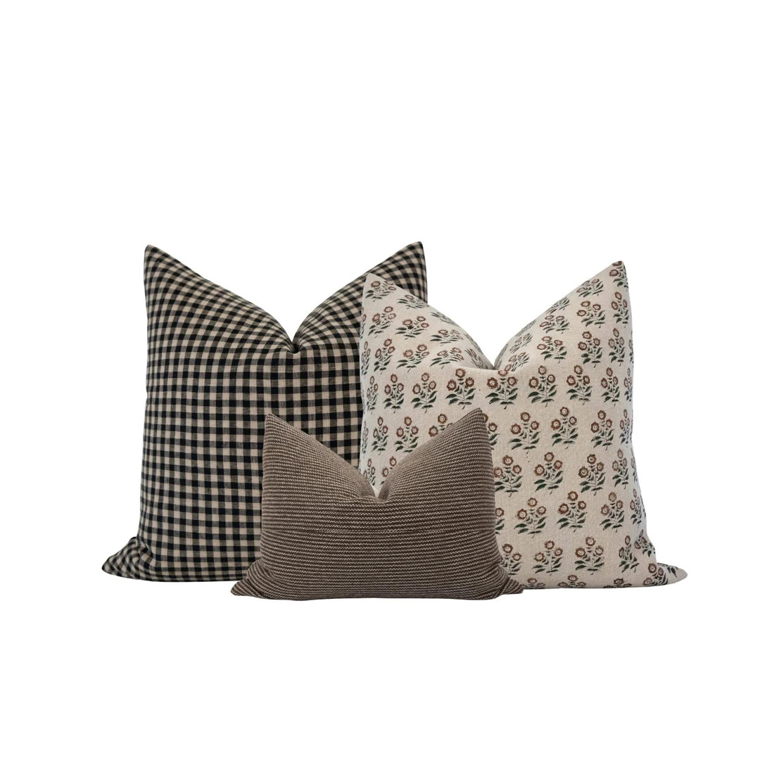 Pillow Cover Combo Brown Pillow Cover Combo Moody Pillow Cover Set Block Print Pillow Combo Black... | Etsy (US)