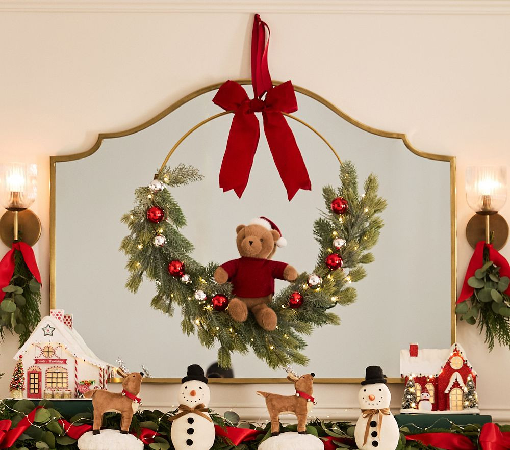 Teddy Bear Light-Up Christmas Demi Wreath | Pottery Barn Kids
