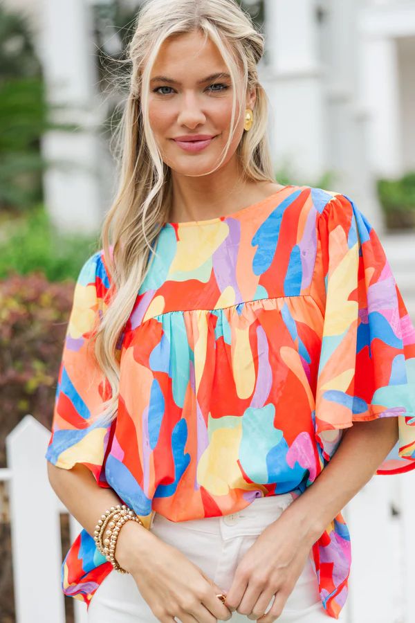 Easy To Find Red Abstract Blouse | The Mint Julep Boutique