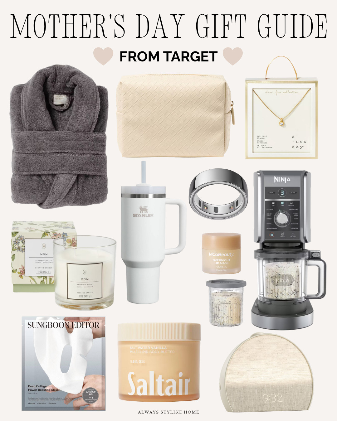 The cutest Mother’s Day gift ideas from Target that look so much more expensive than they are 🤍 From cozy pajamas and self-care gifts to jewelry, candles, mugs, and pretty home finds, Target has so many thoughtful gifts for moms, grandmas, new moms, and mother-in-laws. Perfect if you need an easy last-minute gift that still feels personal and special. Target’s 2026 Mother’s Day collection includes affordable gift ideas under $25, under $50, plus beauty, home, and fashion favorites.

mother’s day gift guide, target mother’s day gifts, target gift ideas for mom, gifts for mom, gifts for grandma, gifts for mother in law, new mom gift ideas, target home finds, target beauty finds, target fashion finds, self care gifts, affordable mother’s day gifts

#MothersDay #TargetFinds #MothersDayGiftGuide #GiftIdeasForMom #TargetStyle #TargetHome #TargetBeauty #MothersDay2026 #GiftsForMom #AffordableGiftIdeas #TargetFashion #LastMinuteGiftIdeas #LTKGiftGuide #TargetMustHaves #TargetMothersDay 

 #LTKMothersDay #LTKmomlife #LTKSeasonal