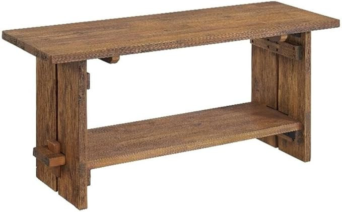 Bethel 40-Inch Rustic Acacia Wood Bench with Storage Shelf – Natural Wood Finish Entryway or Li... | Amazon (US)