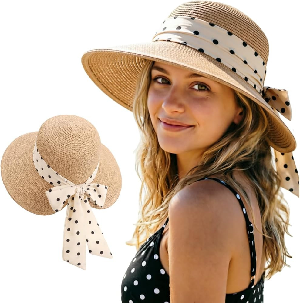 DRESHOW Sun Hats for Women Travel Fedora Foldable Beach Sun Hat with Bowknot Summer Wide Brim Str... | Amazon (US)