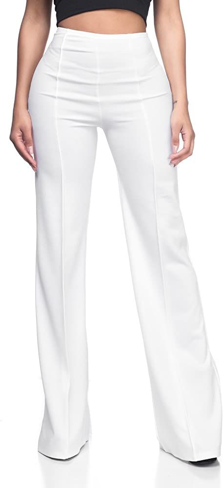 Cemi Ceri Women's High Waist Dress Pants (Sheer), Large, White at Amazon Women’s Clothing store | Amazon (US)