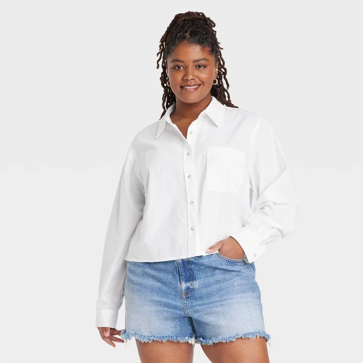Women's Long Sleeve Button-Down Cropped Shirt - Universal Thread™ | Target