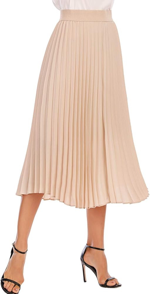 DRESSTELLS Pleated Midi Skirts for Women Midi Length High Waist A-Line Skirt | Amazon (US)