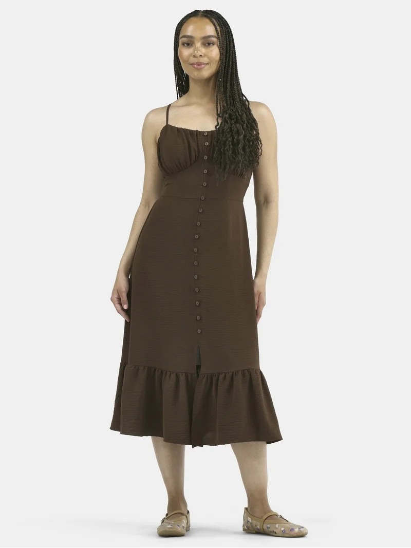 No Boundaries Cami Peasant Midi Dress, Women's | Walmart (US)